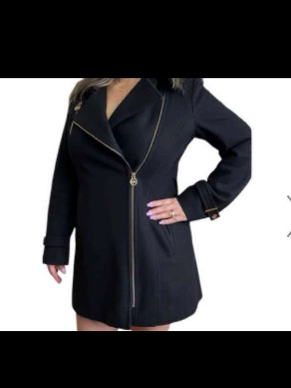 Womens Michael Kors Black Asymmetrical Zip Coat